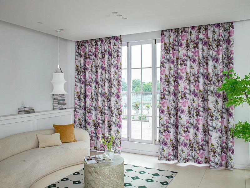 Тканина для штор із льону просо з візерунком лілії